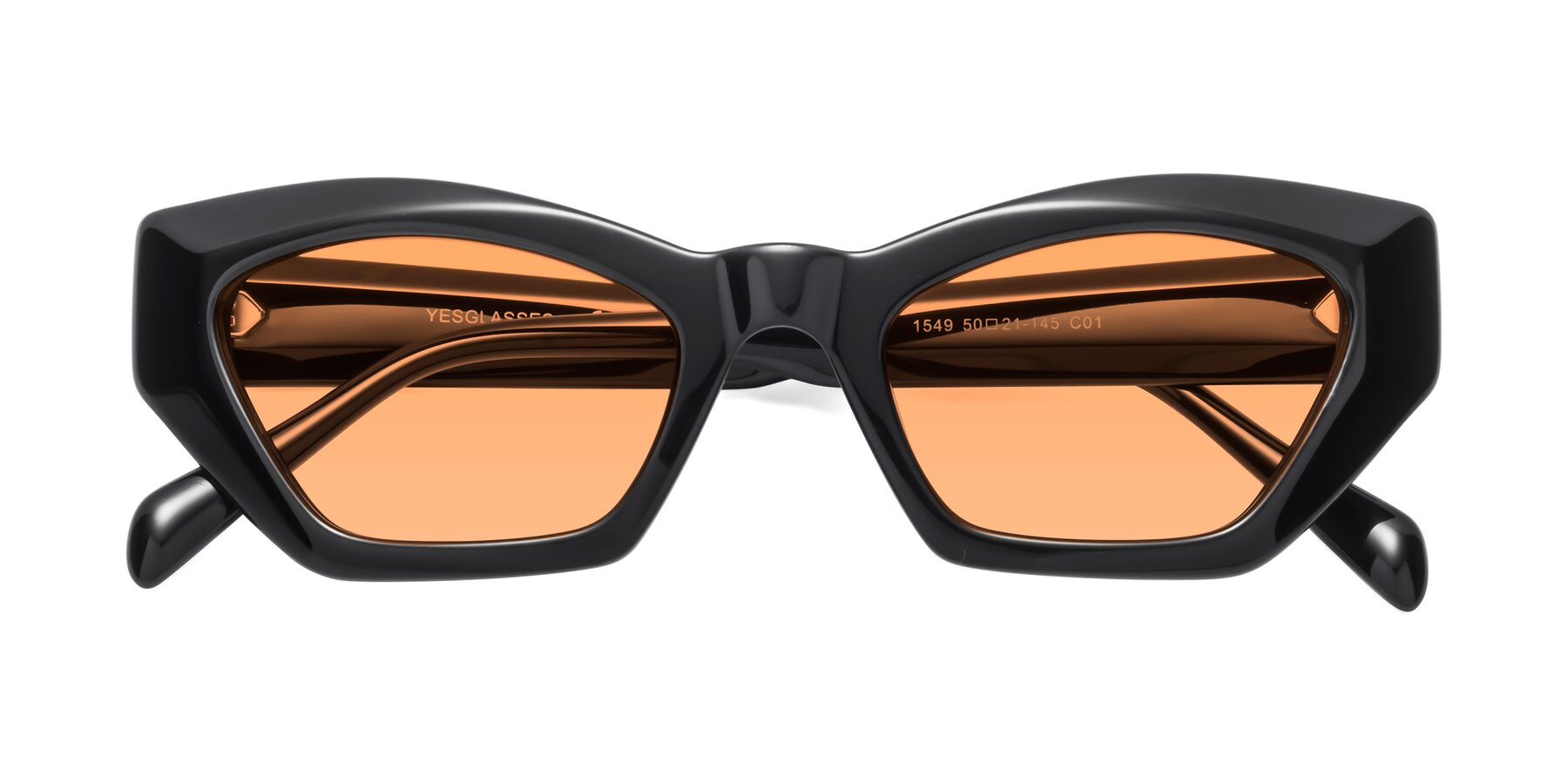 Folded Front of 1549 in Black with Medium Orange Tinted Lenses