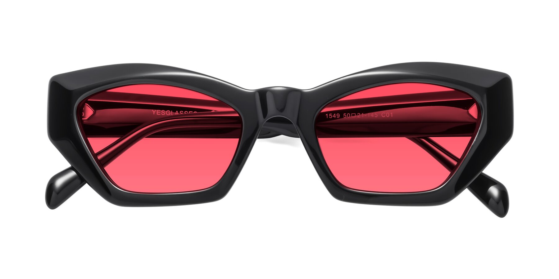 Folded Front of 1549 in Black with Red Tinted Lenses