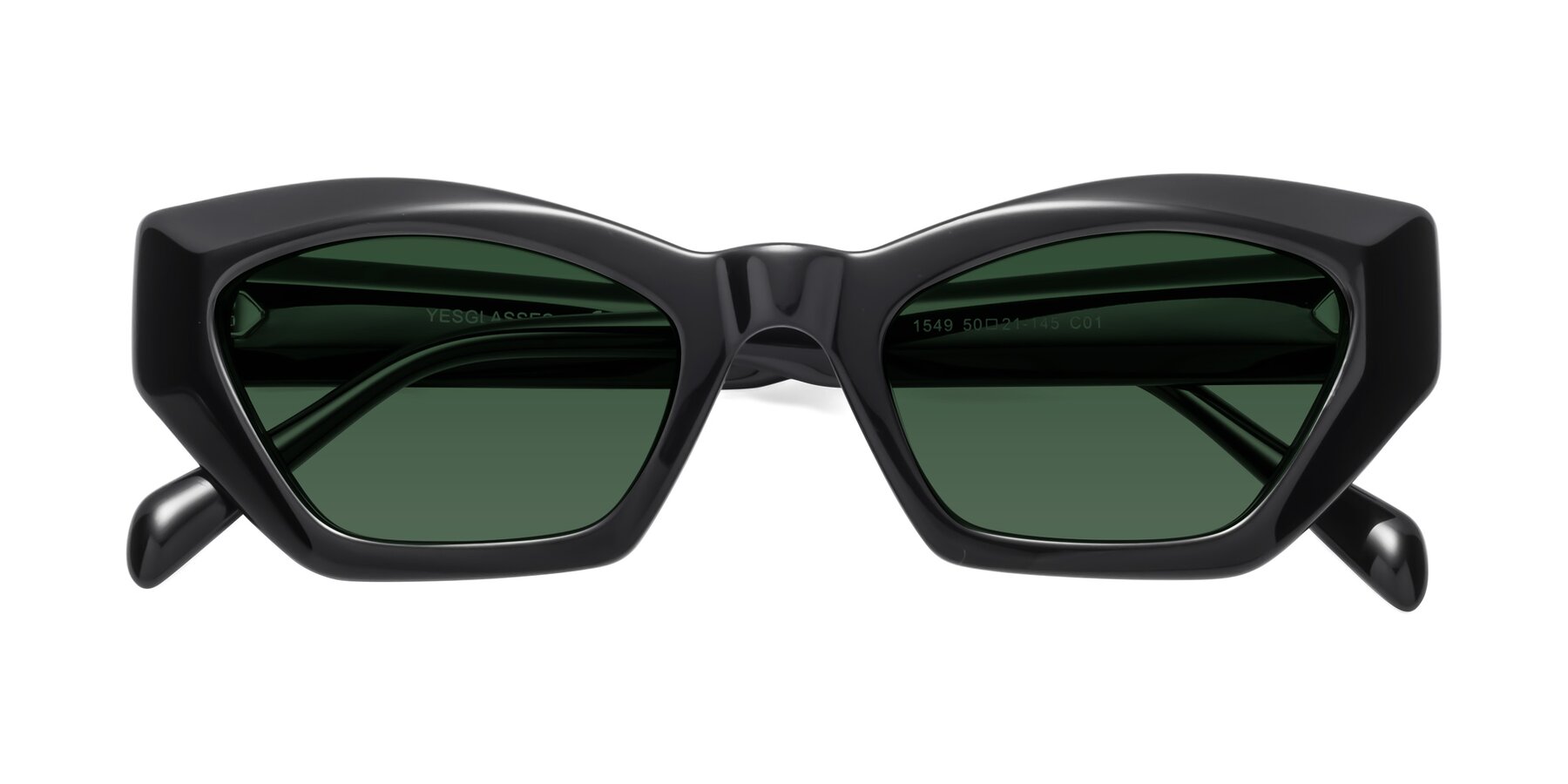 Folded Front of 1549 in Black with Green Tinted Lenses