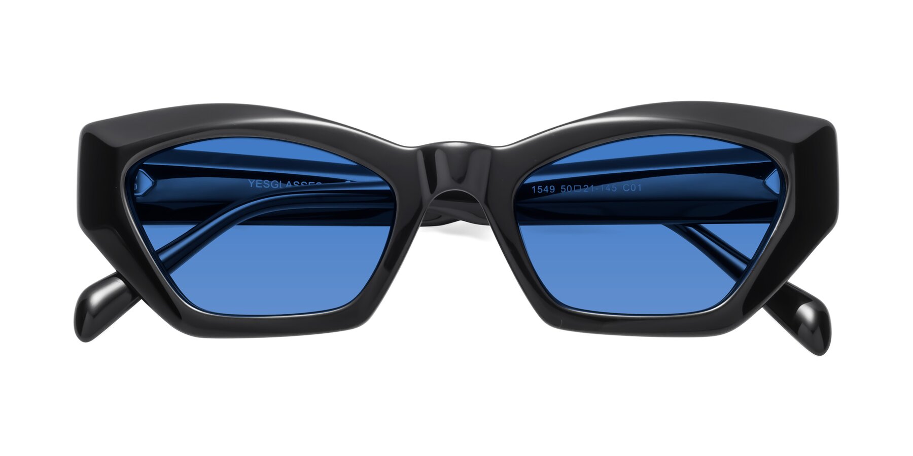 Folded Front of 1549 in Black with Blue Tinted Lenses