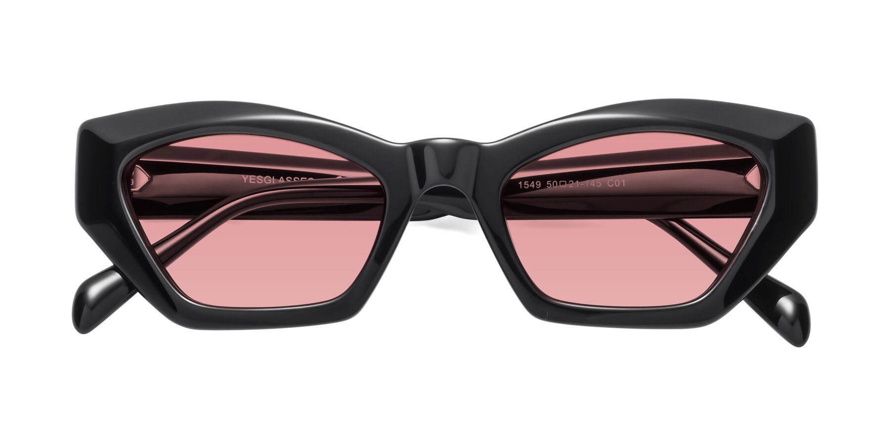 Folded Front of 1549 in Black with Medium Garnet Tinted Lenses