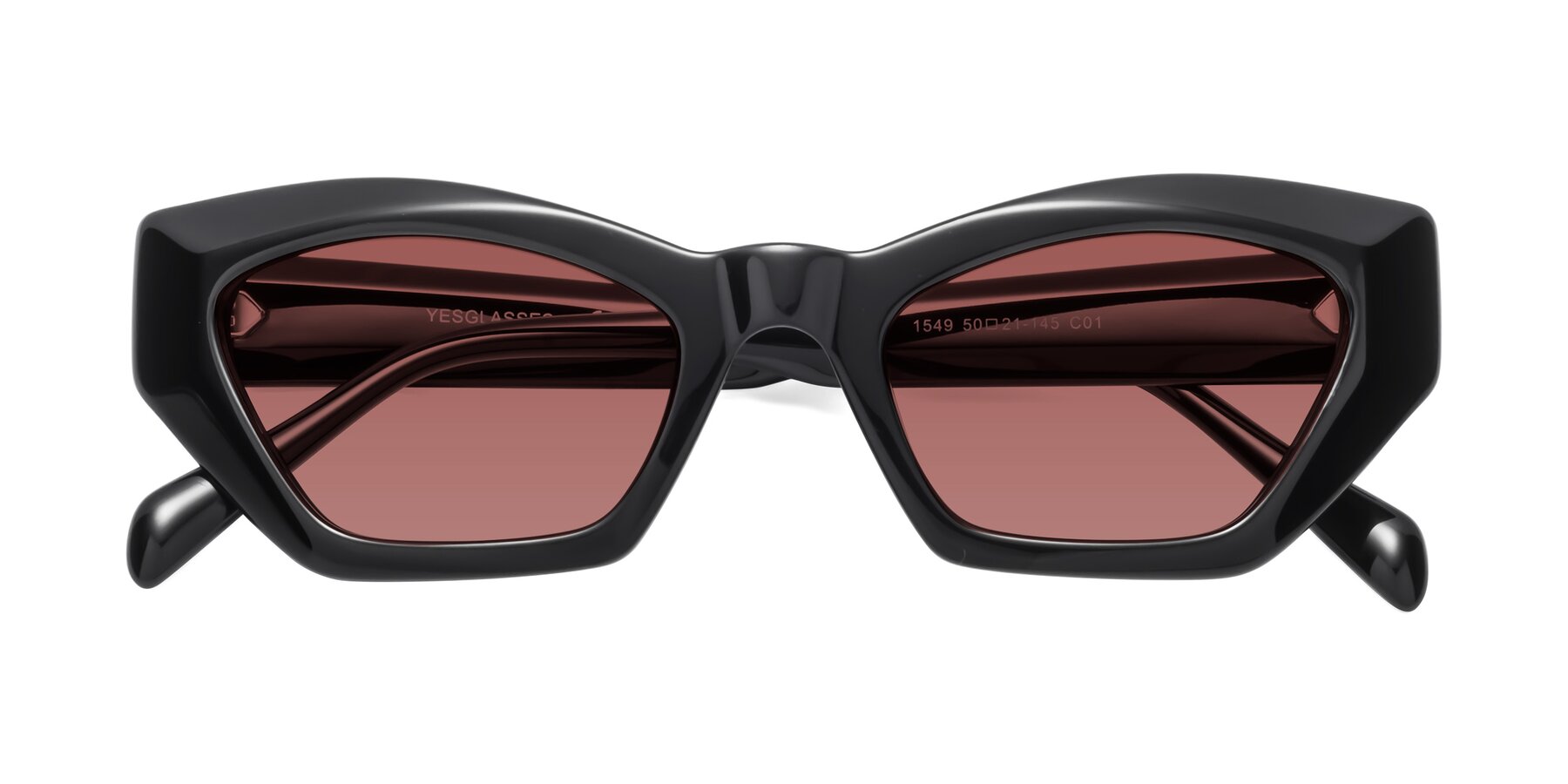 Folded Front of 1549 in Black with Garnet Tinted Lenses