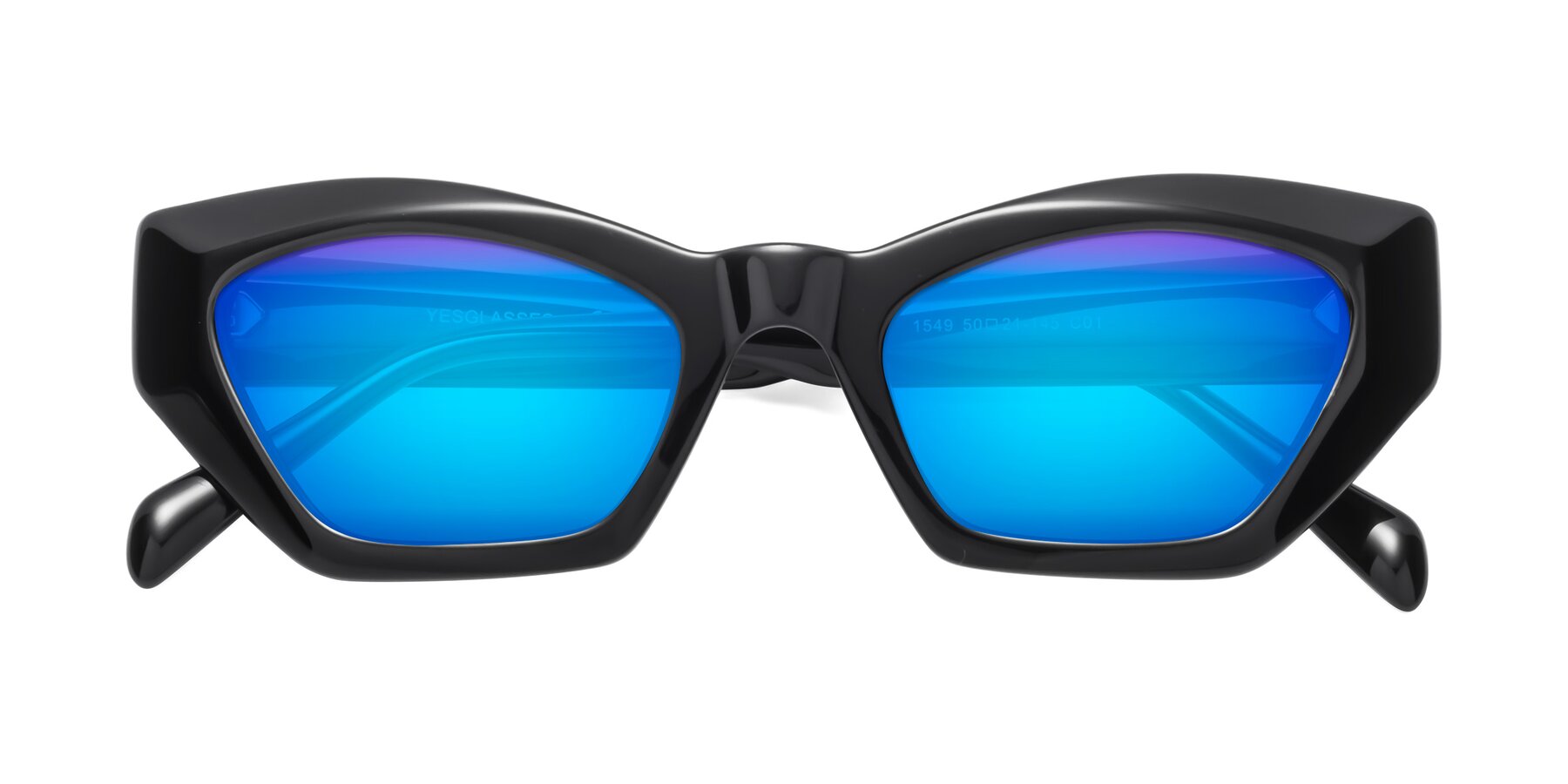 Folded Front of 1549 in Black with Blue Mirrored Lenses