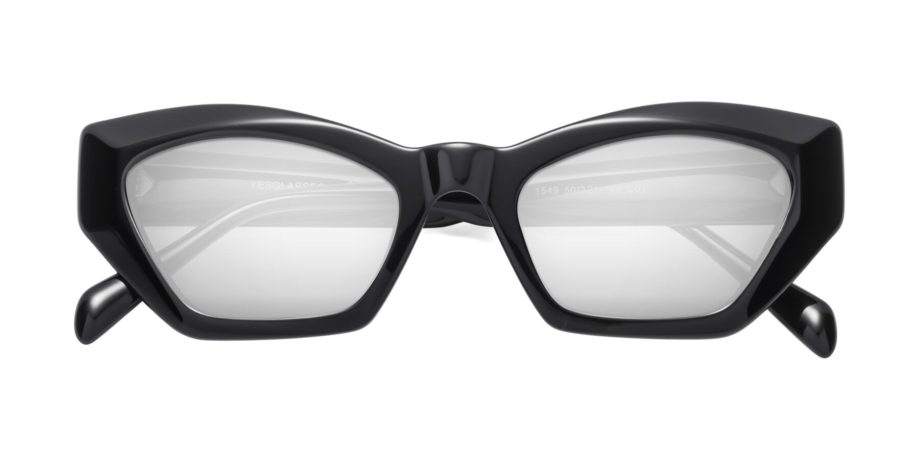 Folded Front of 1549 in Black with Silver Mirrored Lenses