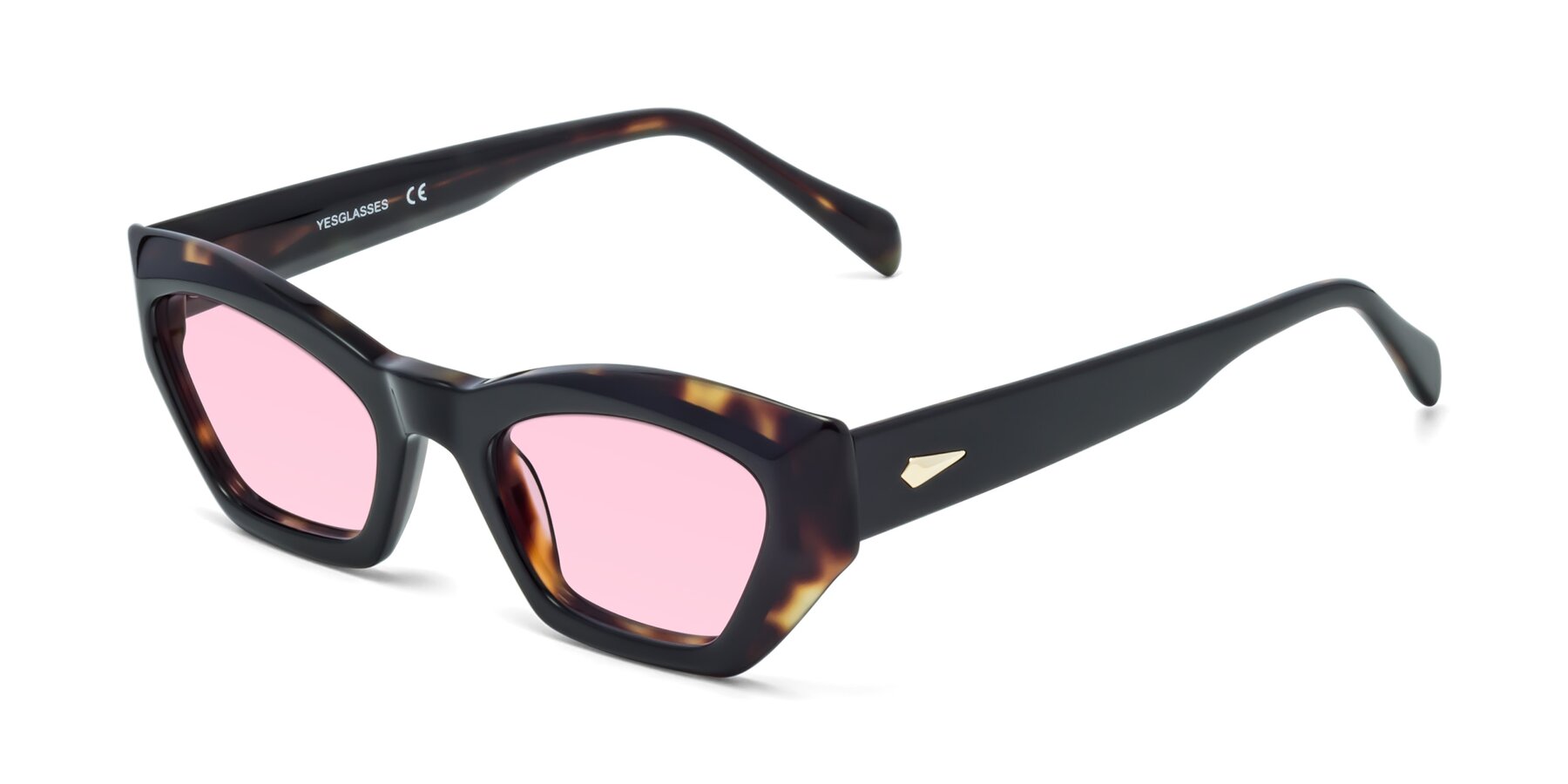 Angle of 1549 in Tortoise with Light Pink Tinted Lenses