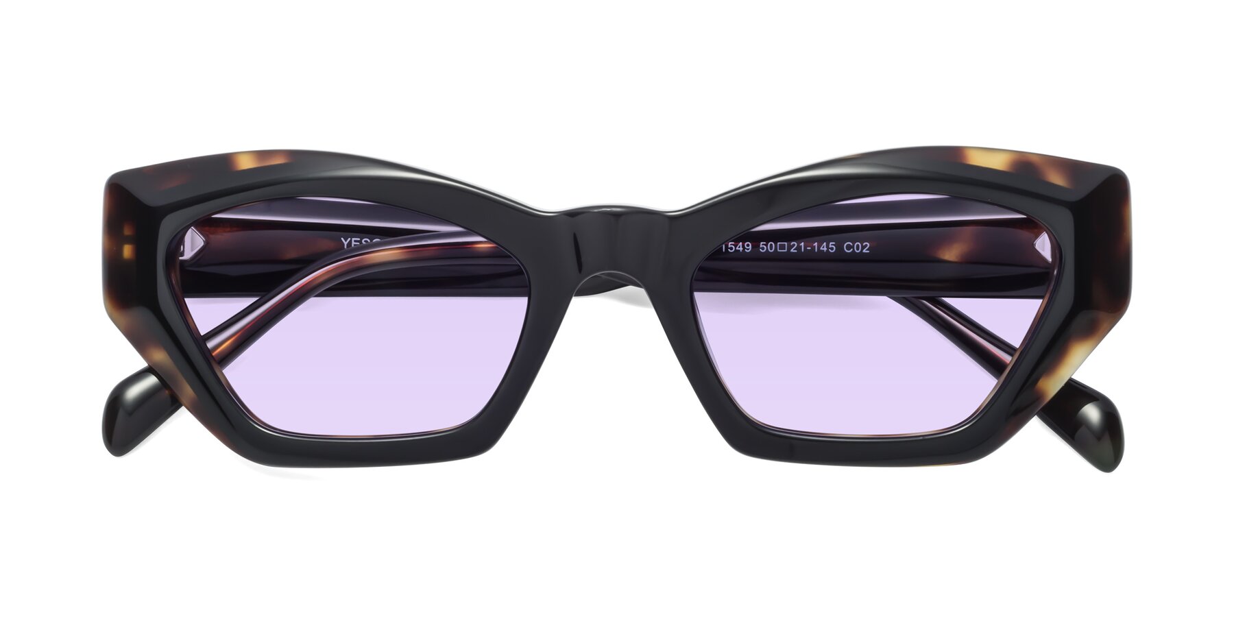Folded Front of 1549 in Tortoise with Light Purple Tinted Lenses