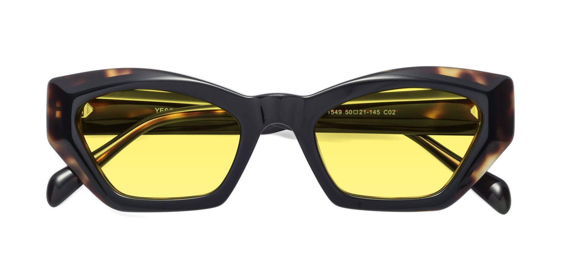Folded Front of 1549 in Tortoise with Medium Yellow Tinted Lenses