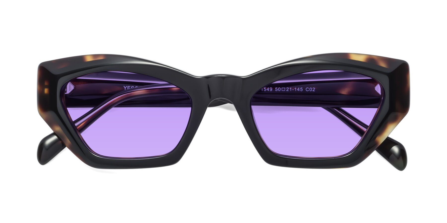 Folded Front of 1549 in Tortoise with Medium Purple Tinted Lenses