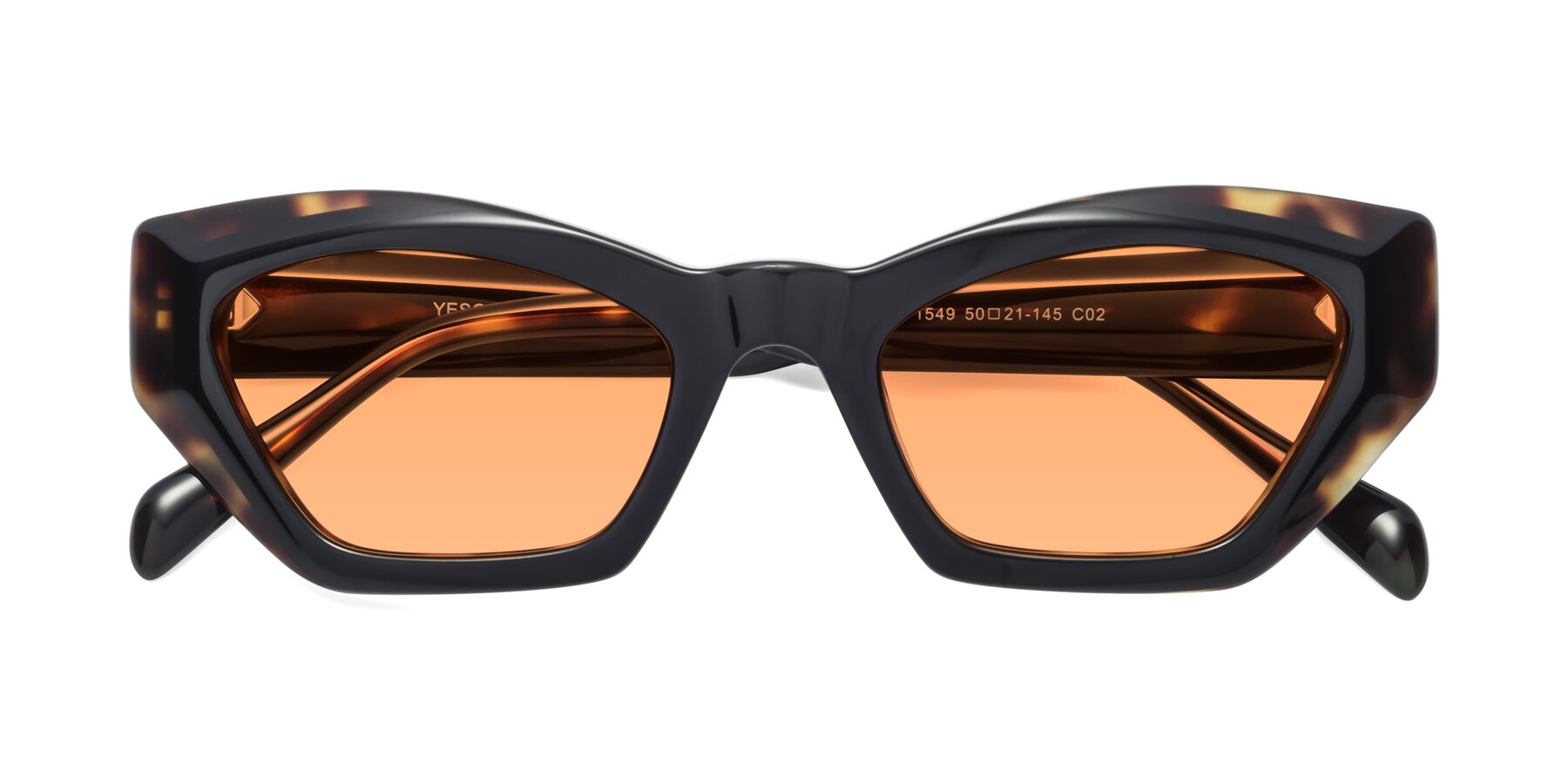 Folded Front of 1549 in Tortoise with Medium Orange Tinted Lenses
