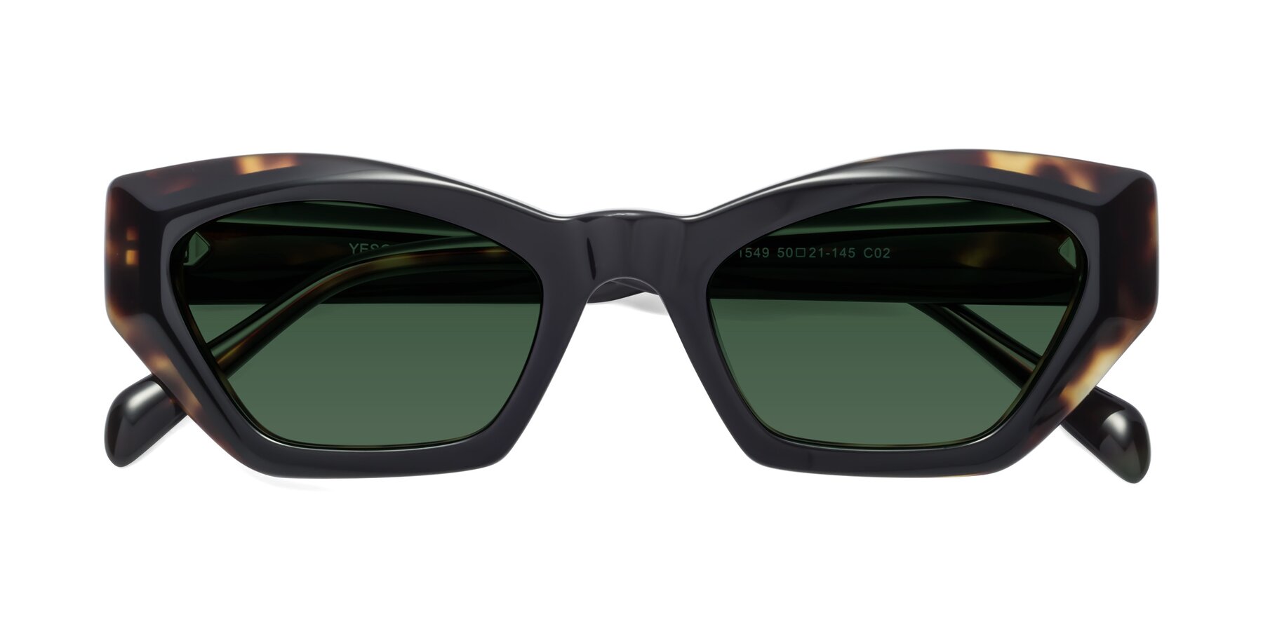 Folded Front of 1549 in Tortoise with Green Tinted Lenses