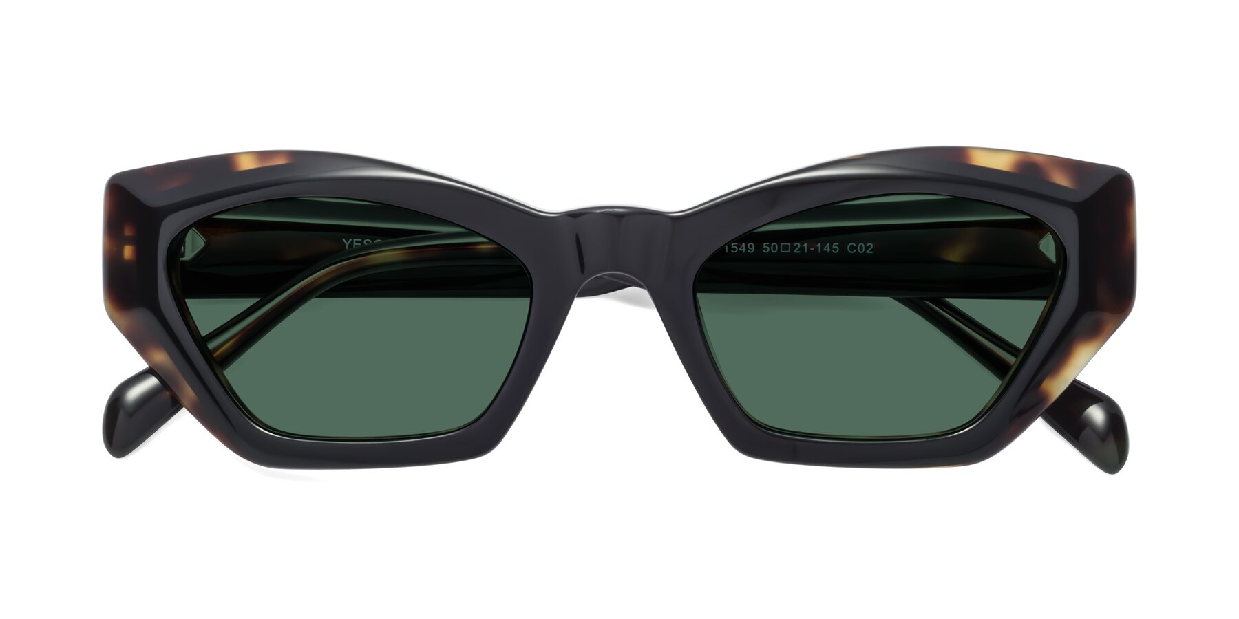 Folded Front of 1549 in Tortoise with Green Polarized Lenses