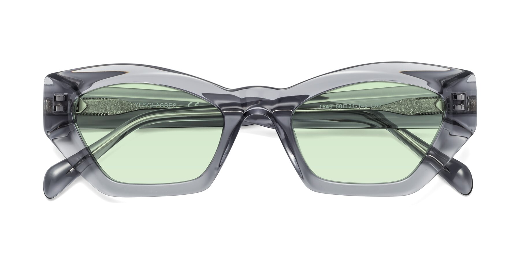 Folded Front of 1549 in Gray with Light Green Tinted Lenses