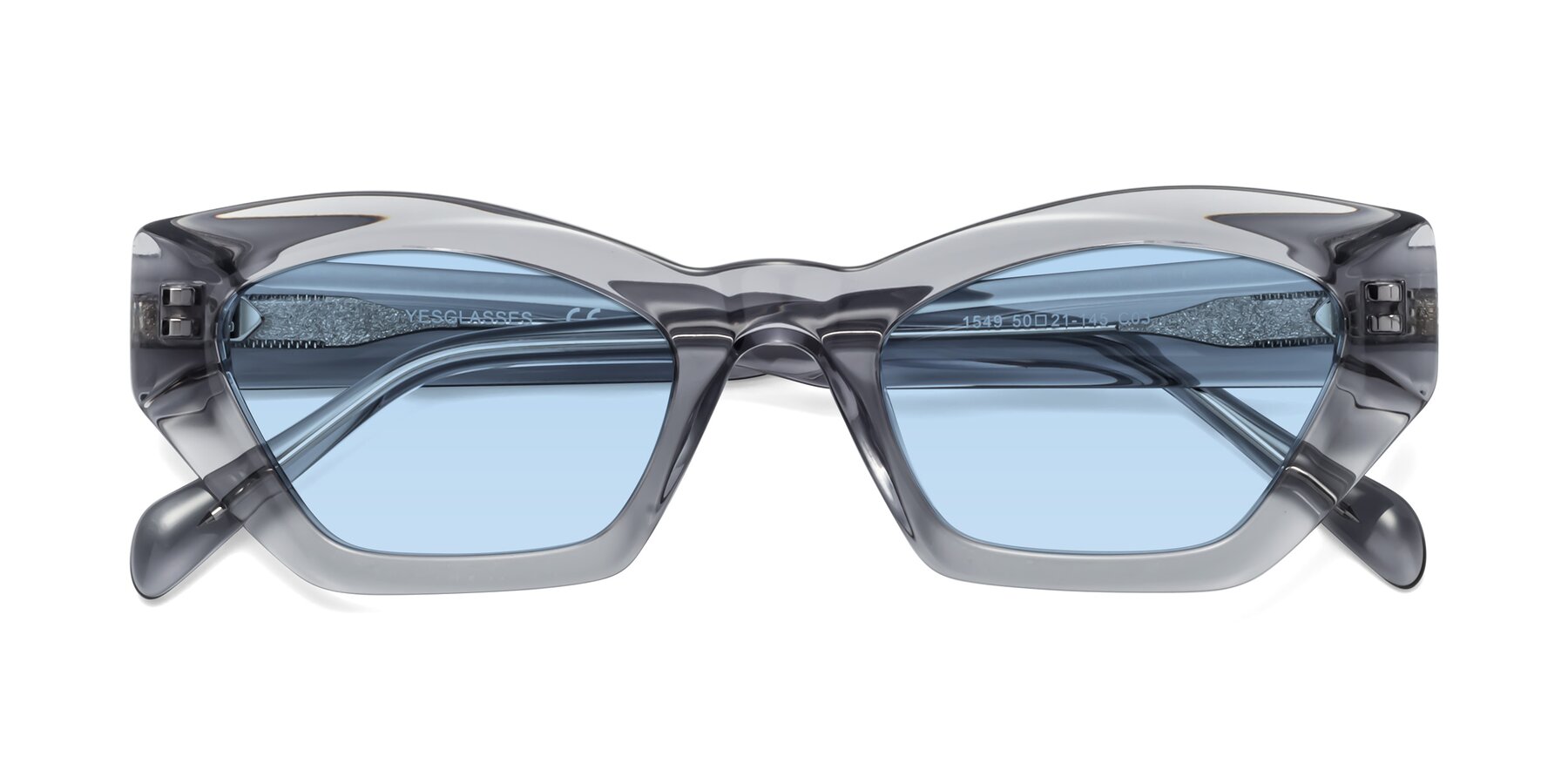 Folded Front of 1549 in Gray with Light Blue Tinted Lenses