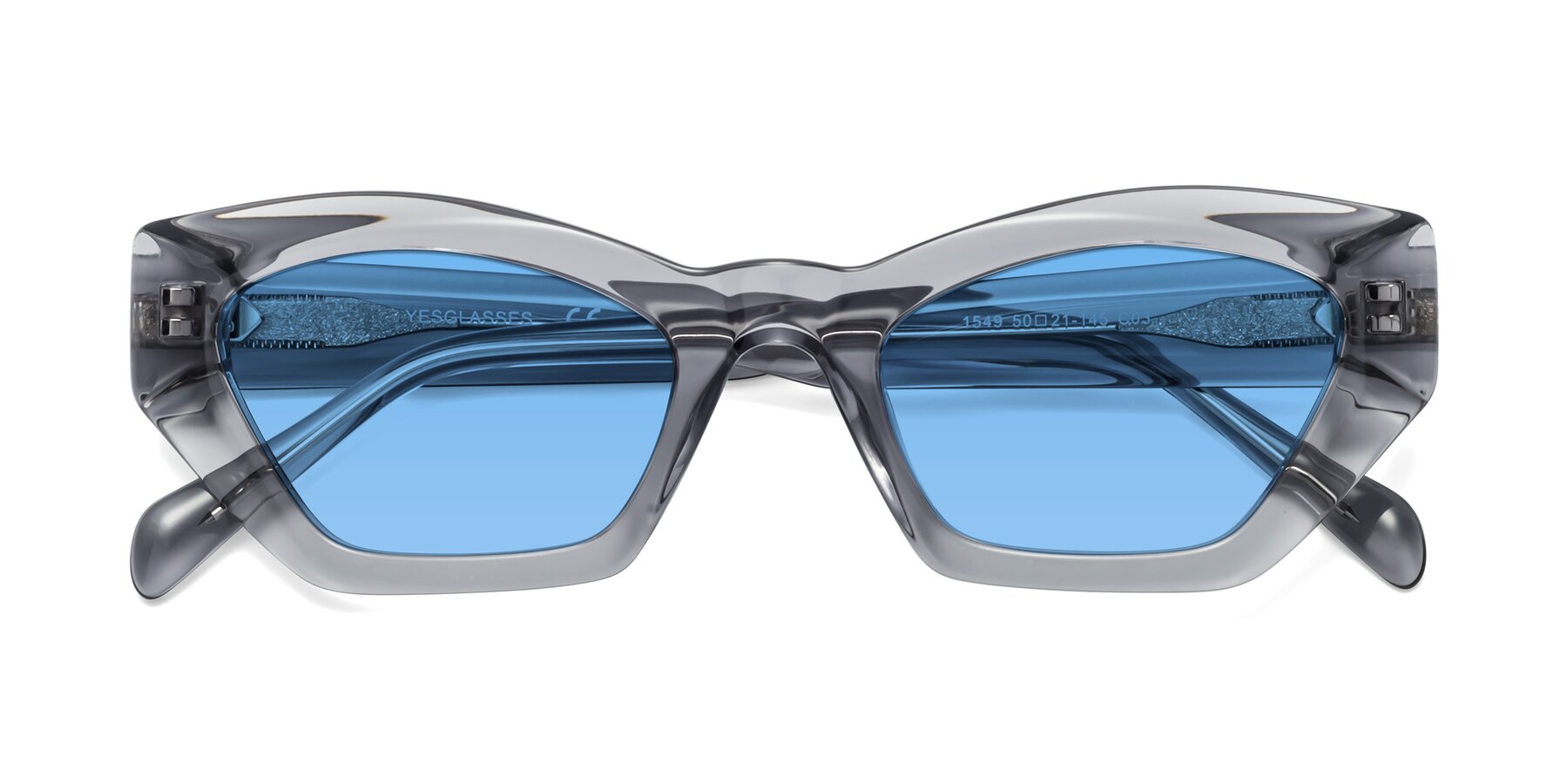 Folded Front of 1549 in Gray with Medium Blue Tinted Lenses