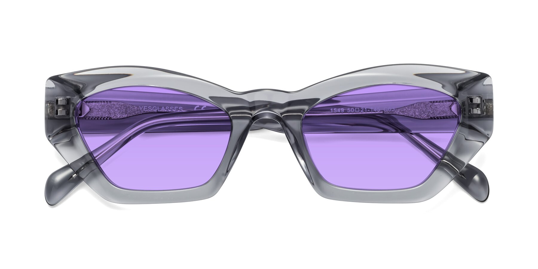 Folded Front of 1549 in Gray with Medium Purple Tinted Lenses