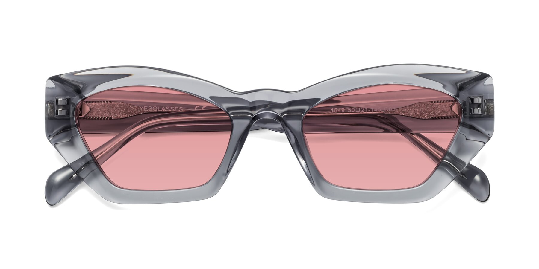 Folded Front of 1549 in Gray with Medium Garnet Tinted Lenses