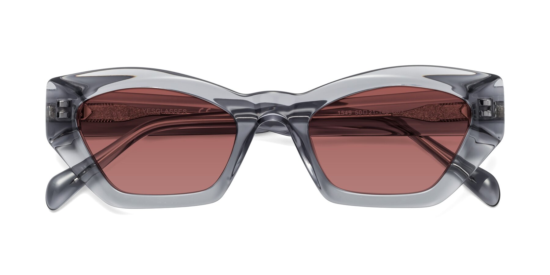 Folded Front of 1549 in Gray with Garnet Tinted Lenses