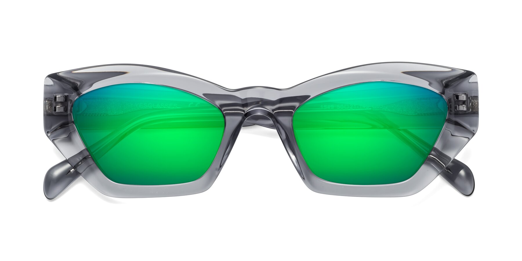 Folded Front of 1549 in Gray with Green Mirrored Lenses