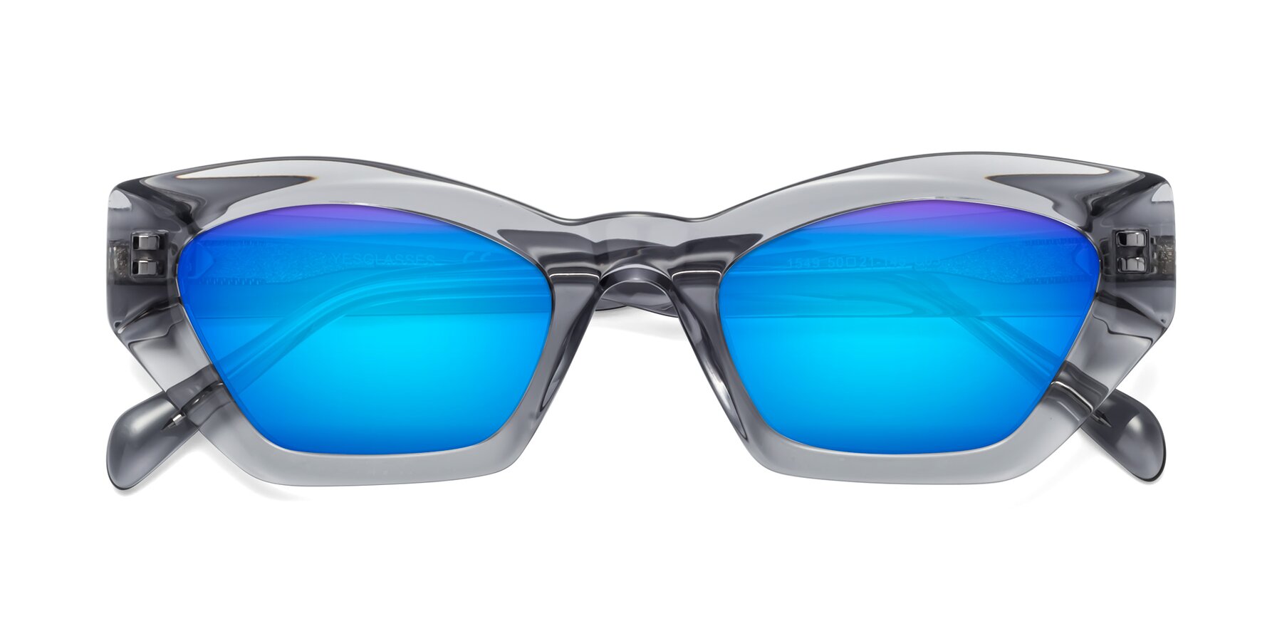 Folded Front of 1549 in Gray with Blue Mirrored Lenses