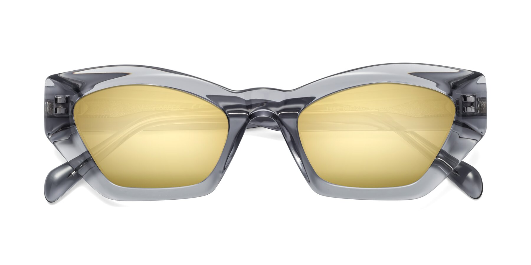 Folded Front of 1549 in Gray with Gold Mirrored Lenses