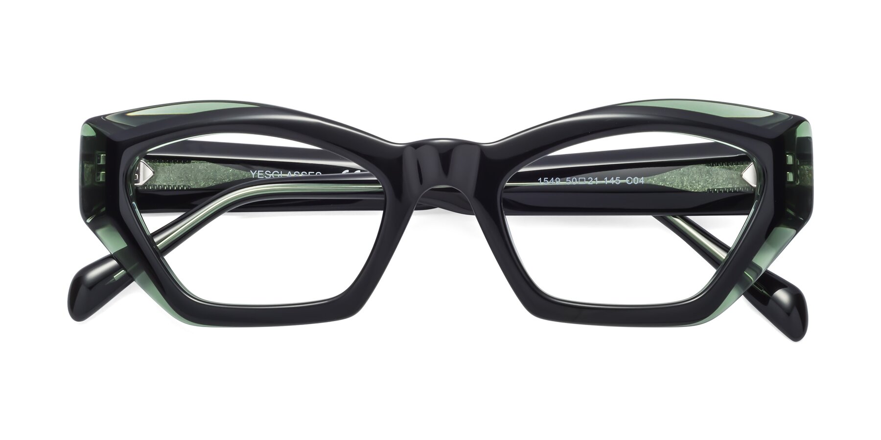 Folded Front of 1549 in Emerald with Clear Eyeglass Lenses