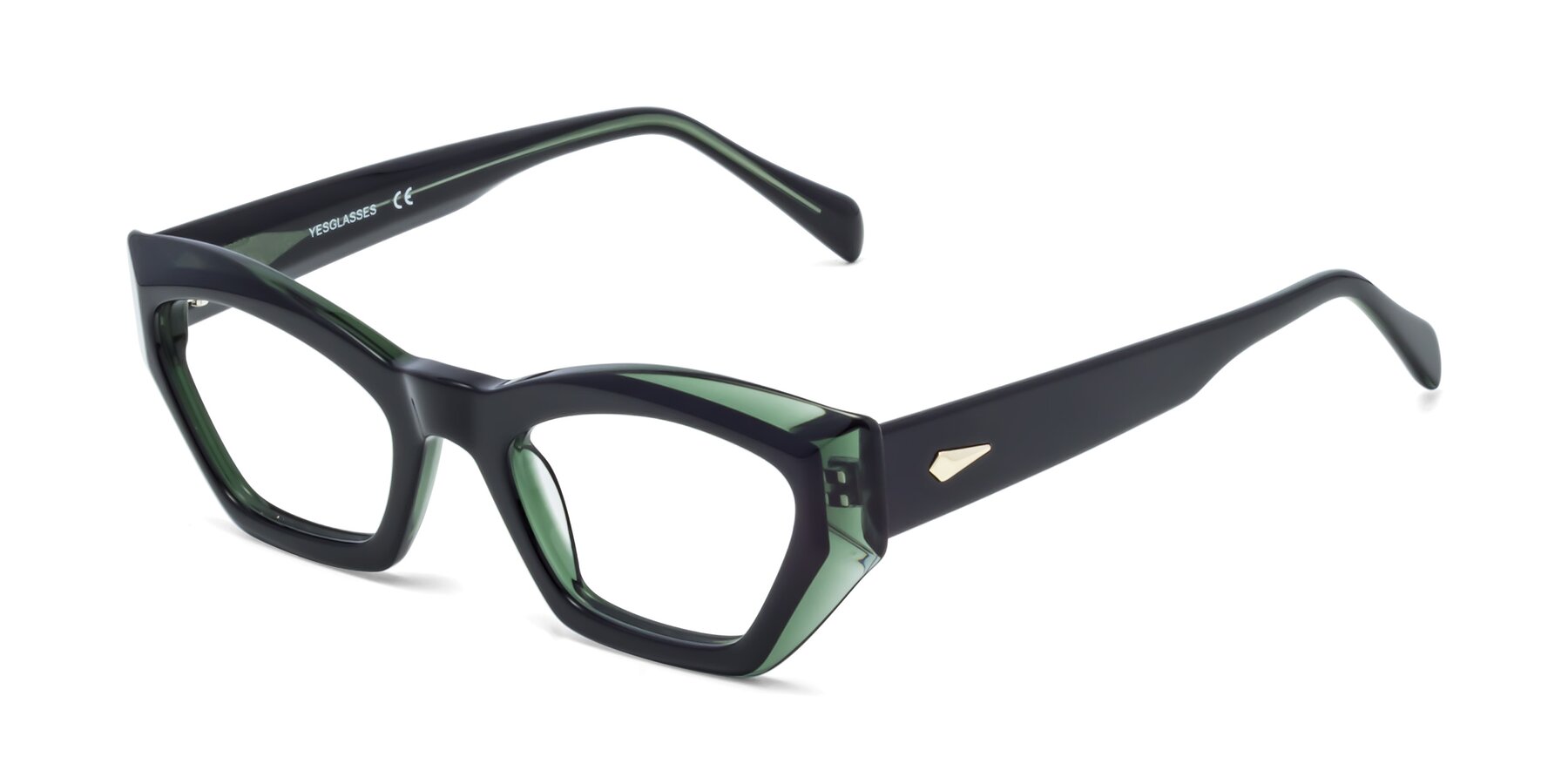 Angle of 1549 in Emerald with Clear Eyeglass Lenses