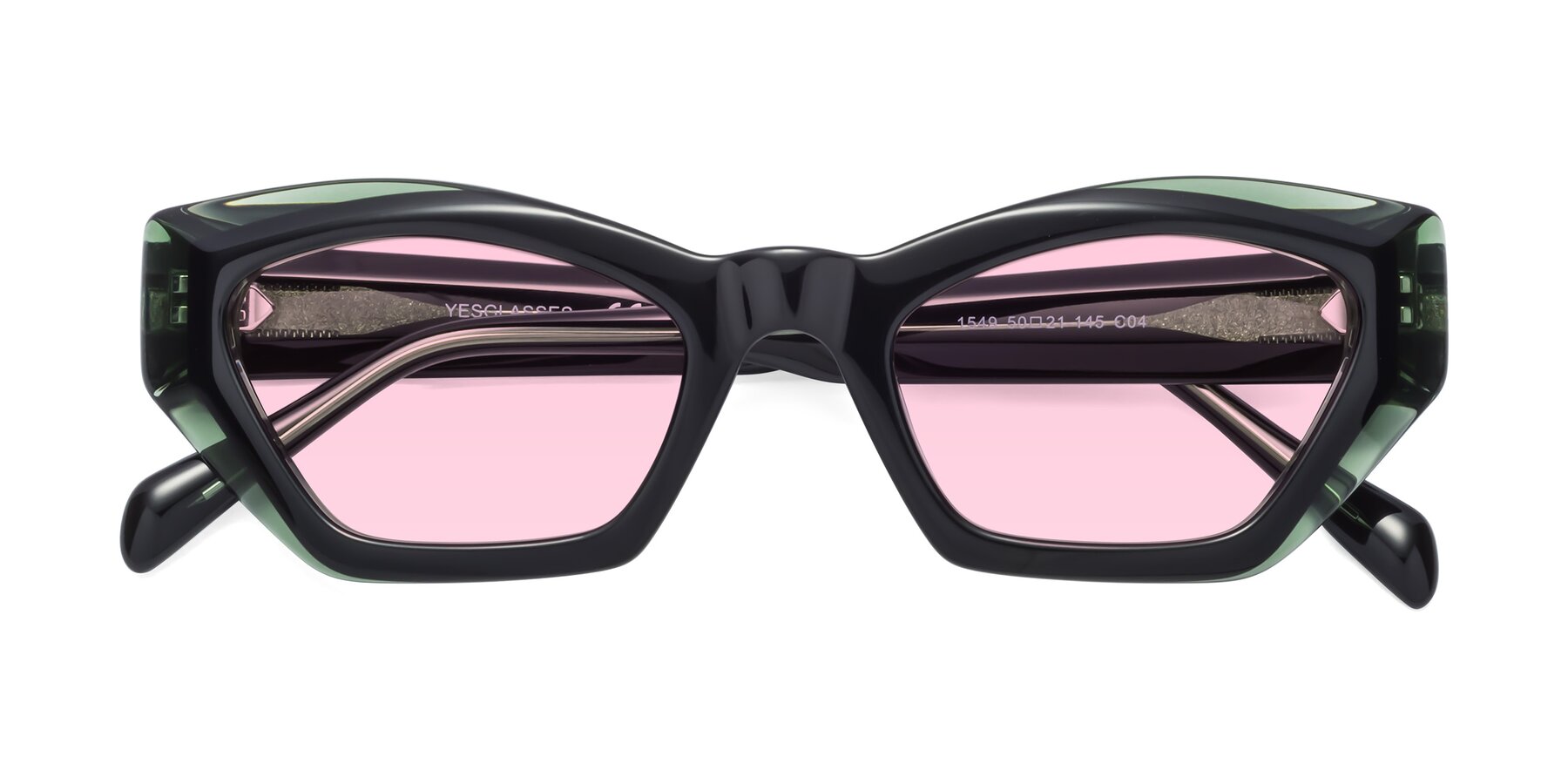 Folded Front of 1549 in Emerald with Light Pink Tinted Lenses