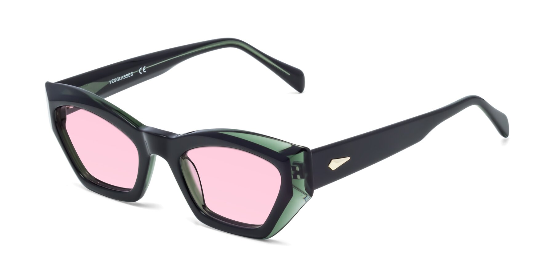 Angle of 1549 in Emerald with Light Pink Tinted Lenses