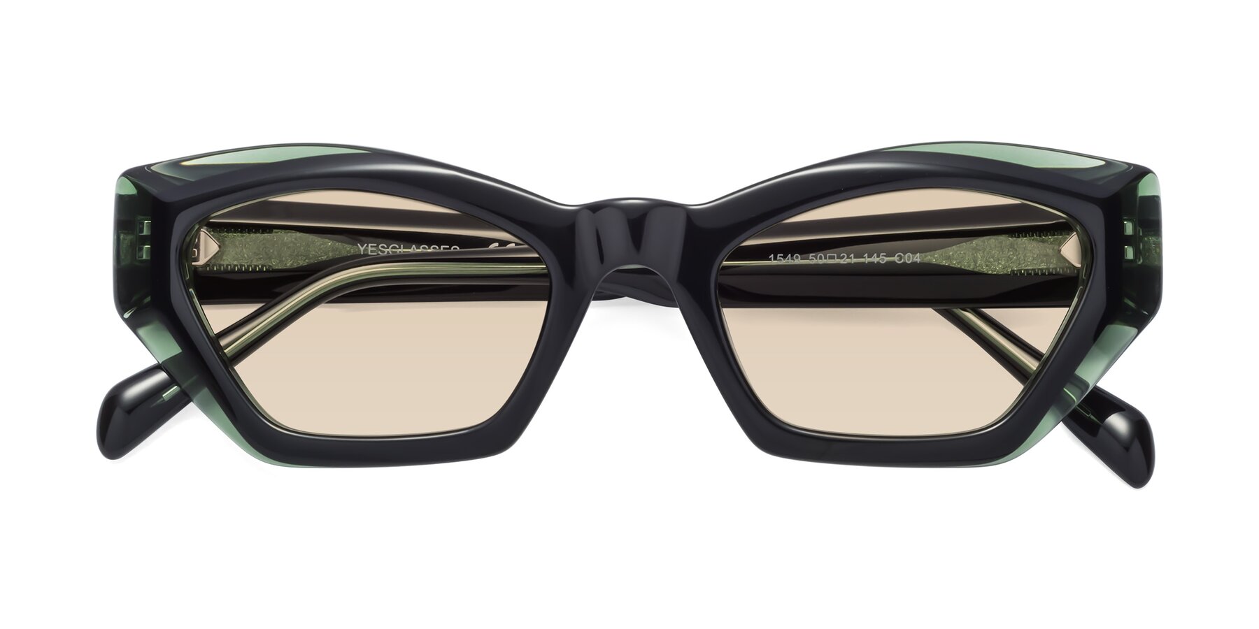 Folded Front of 1549 in Emerald with Light Brown Tinted Lenses