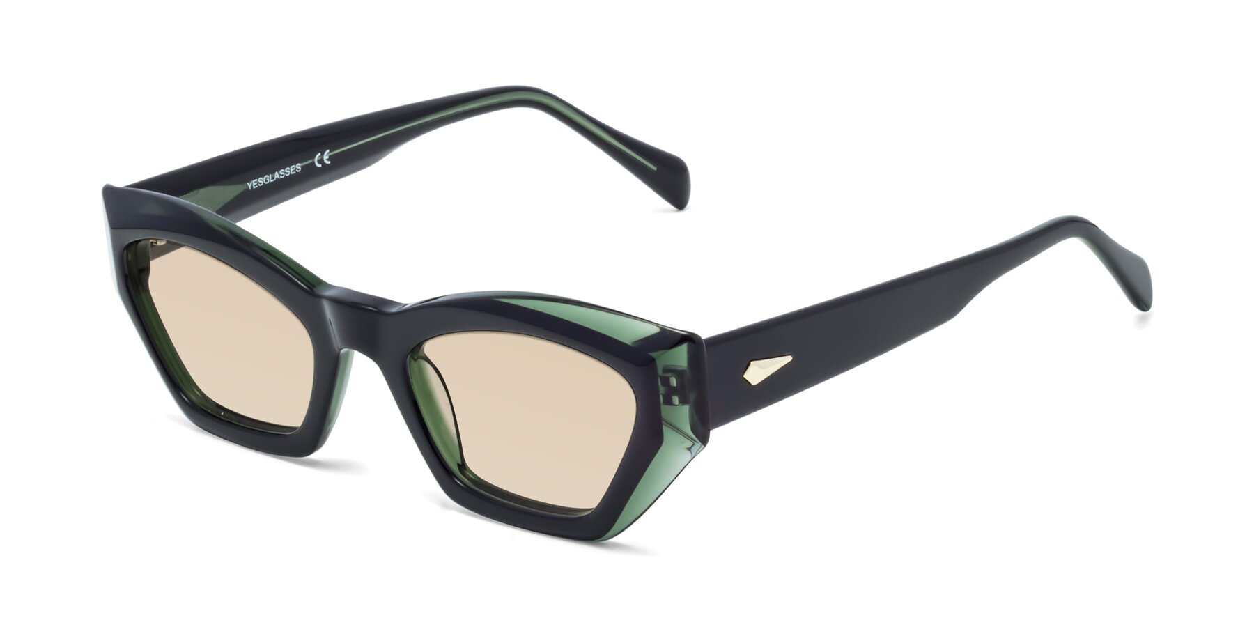 Angle of 1549 in Emerald with Light Brown Tinted Lenses