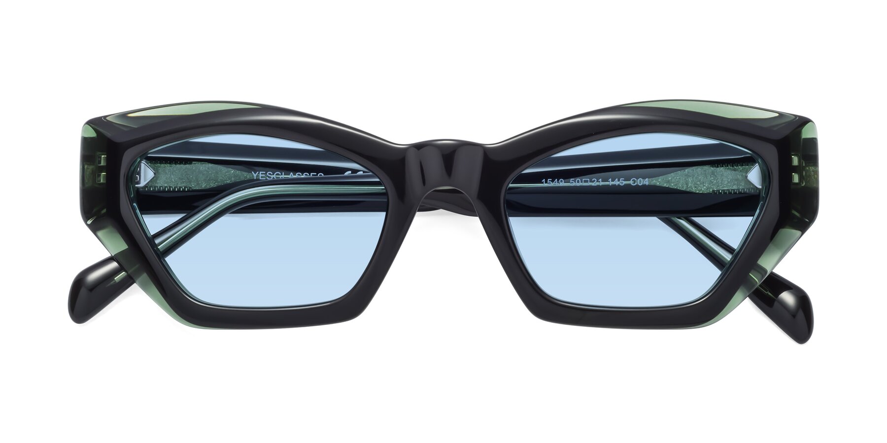 Folded Front of 1549 in Emerald with Light Blue Tinted Lenses