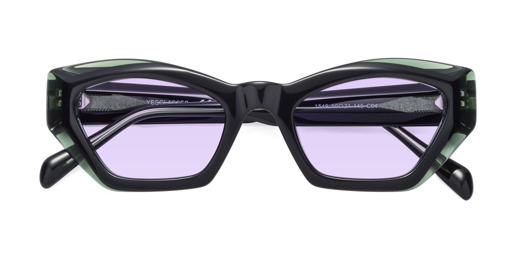 Folded Front of 1549 in Emerald with Light Purple Tinted Lenses