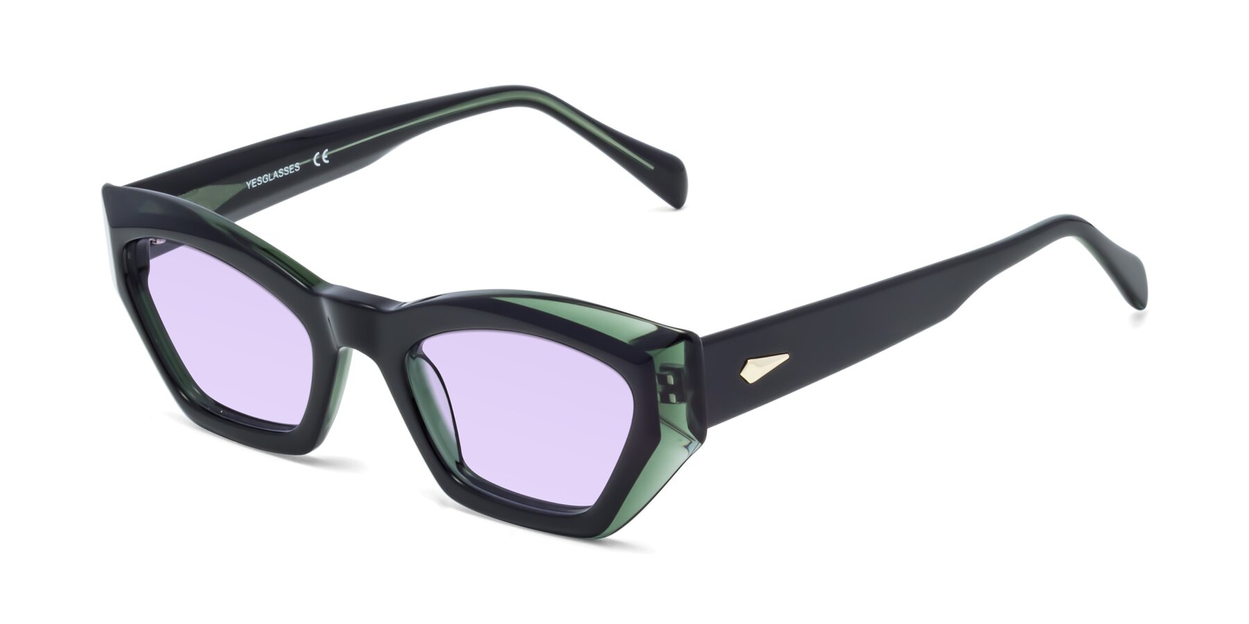 Angle of 1549 in Emerald with Light Purple Tinted Lenses