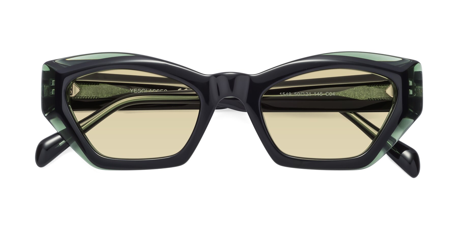 Folded Front of 1549 in Emerald with Light Champagne Tinted Lenses