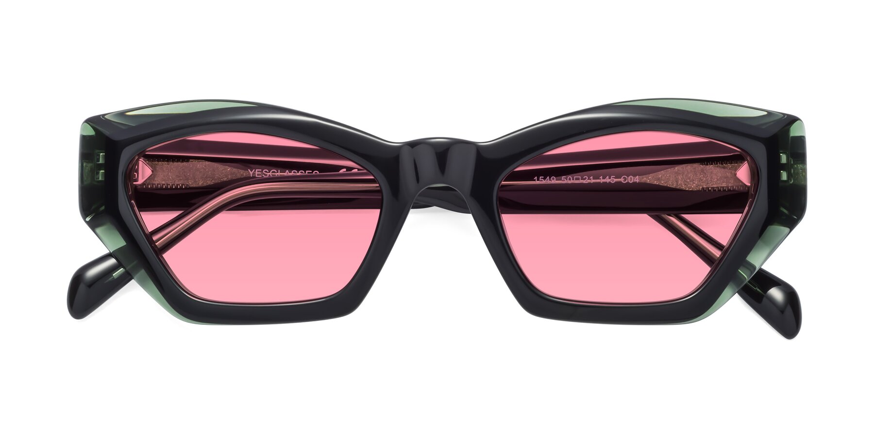 Folded Front of 1549 in Emerald with Pink Tinted Lenses