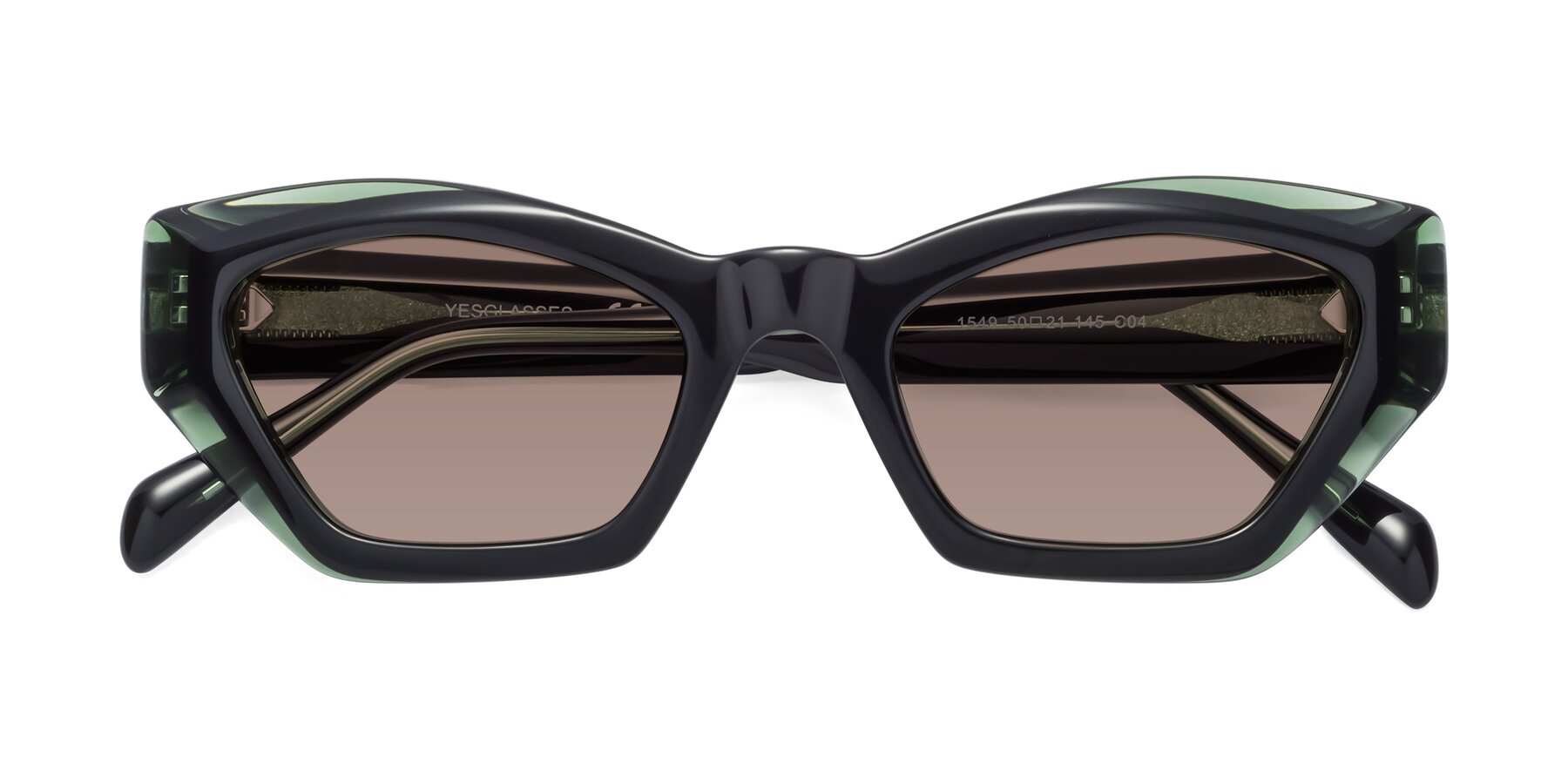 Folded Front of 1549 in Emerald with Medium Brown Tinted Lenses
