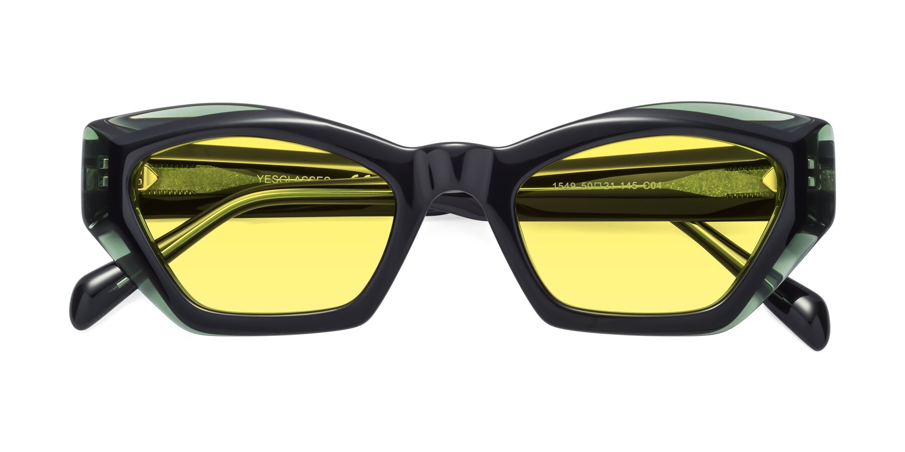Folded Front of 1549 in Emerald with Medium Yellow Tinted Lenses