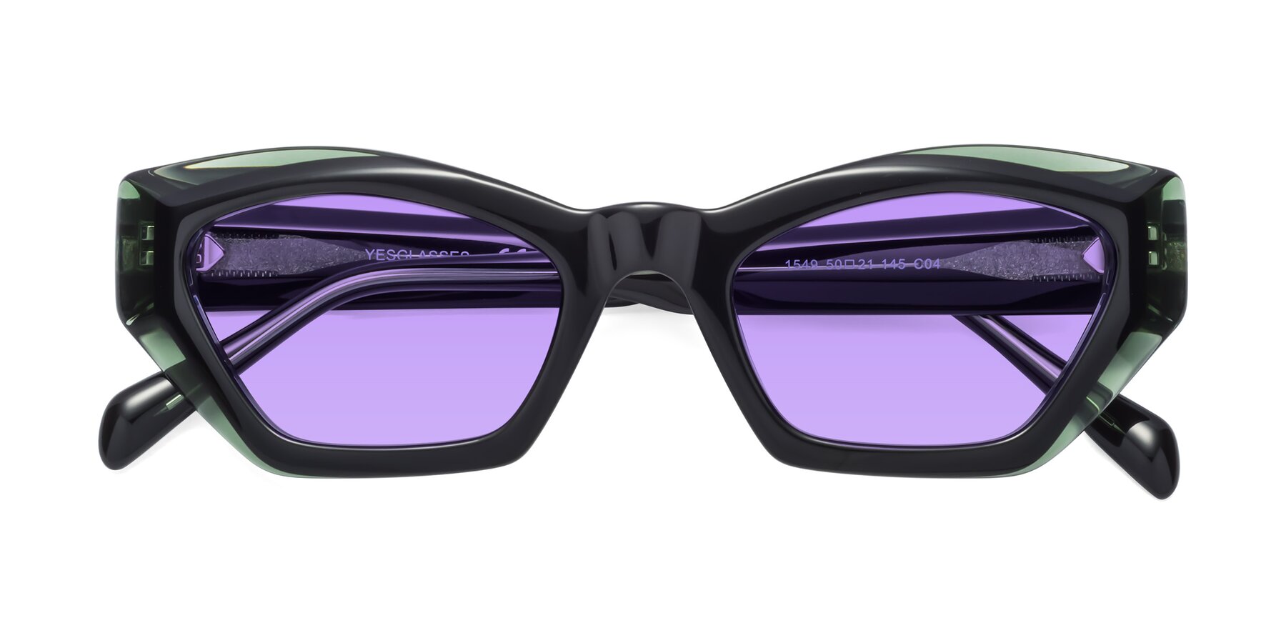 Folded Front of 1549 in Emerald with Medium Purple Tinted Lenses