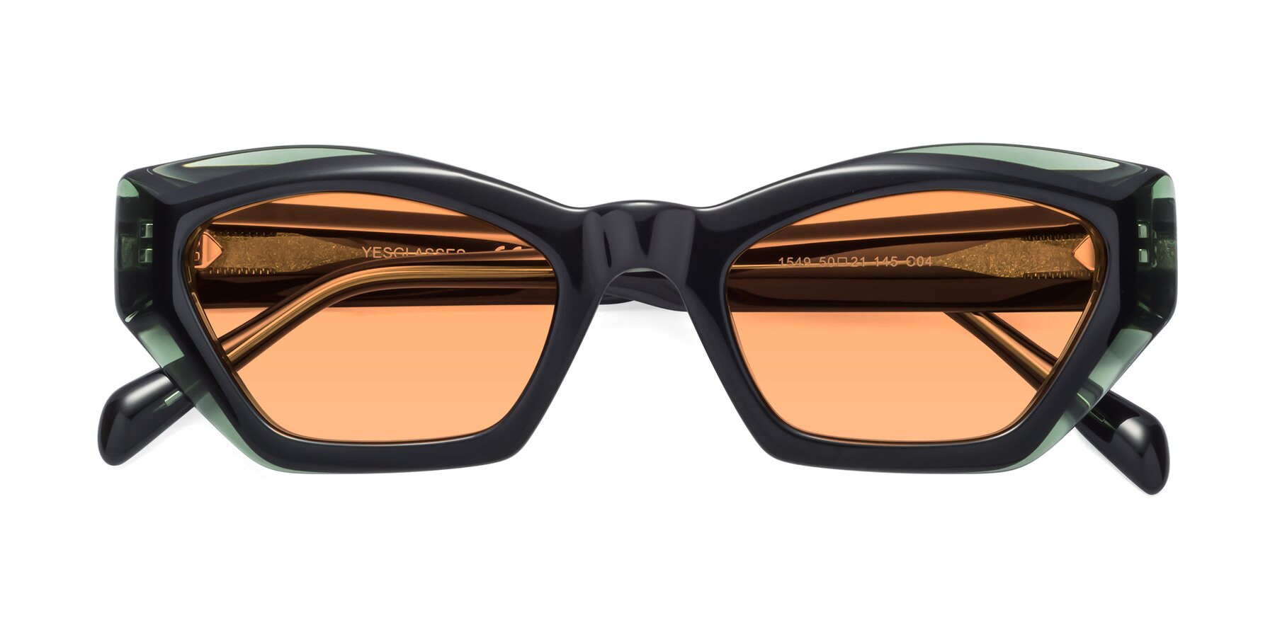 Folded Front of 1549 in Emerald with Medium Orange Tinted Lenses