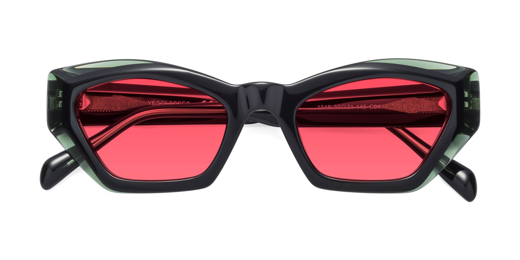 Folded Front of 1549 in Emerald with Red Tinted Lenses