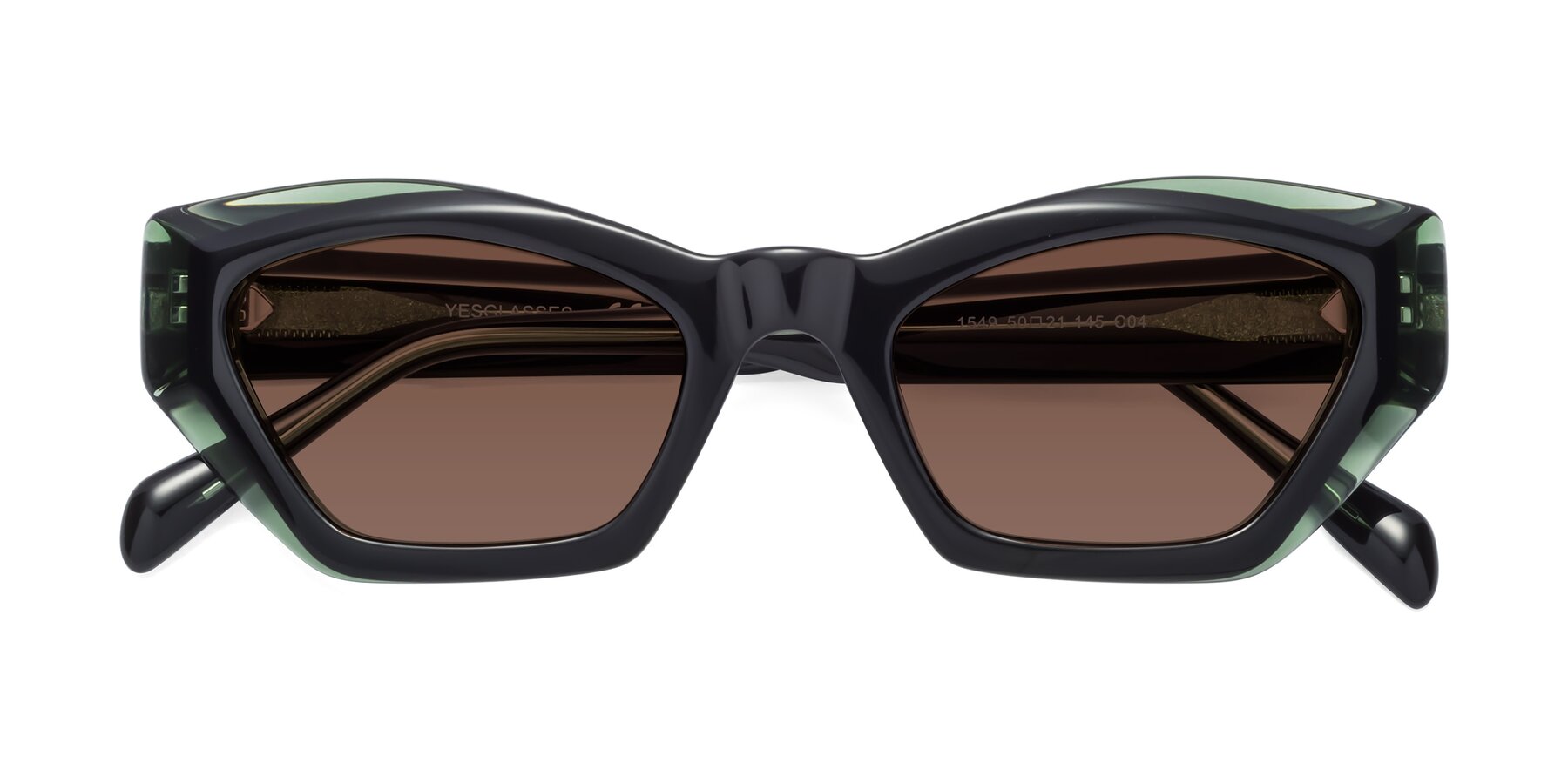 Folded Front of 1549 in Emerald with Brown Tinted Lenses