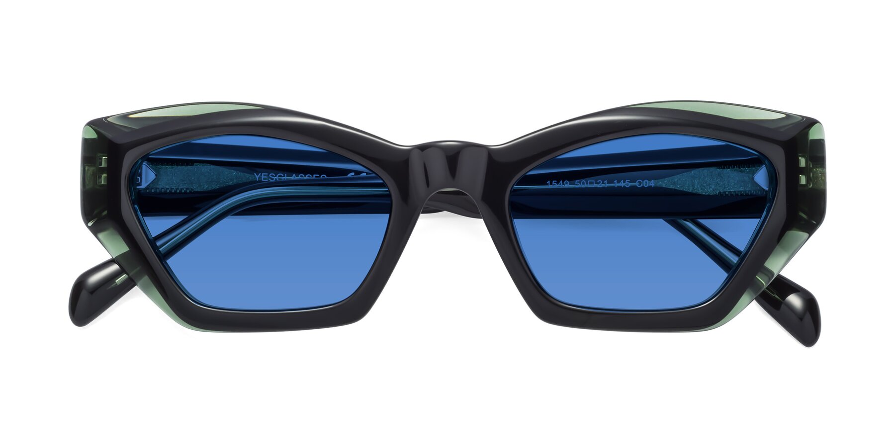 Folded Front of 1549 in Emerald with Blue Tinted Lenses