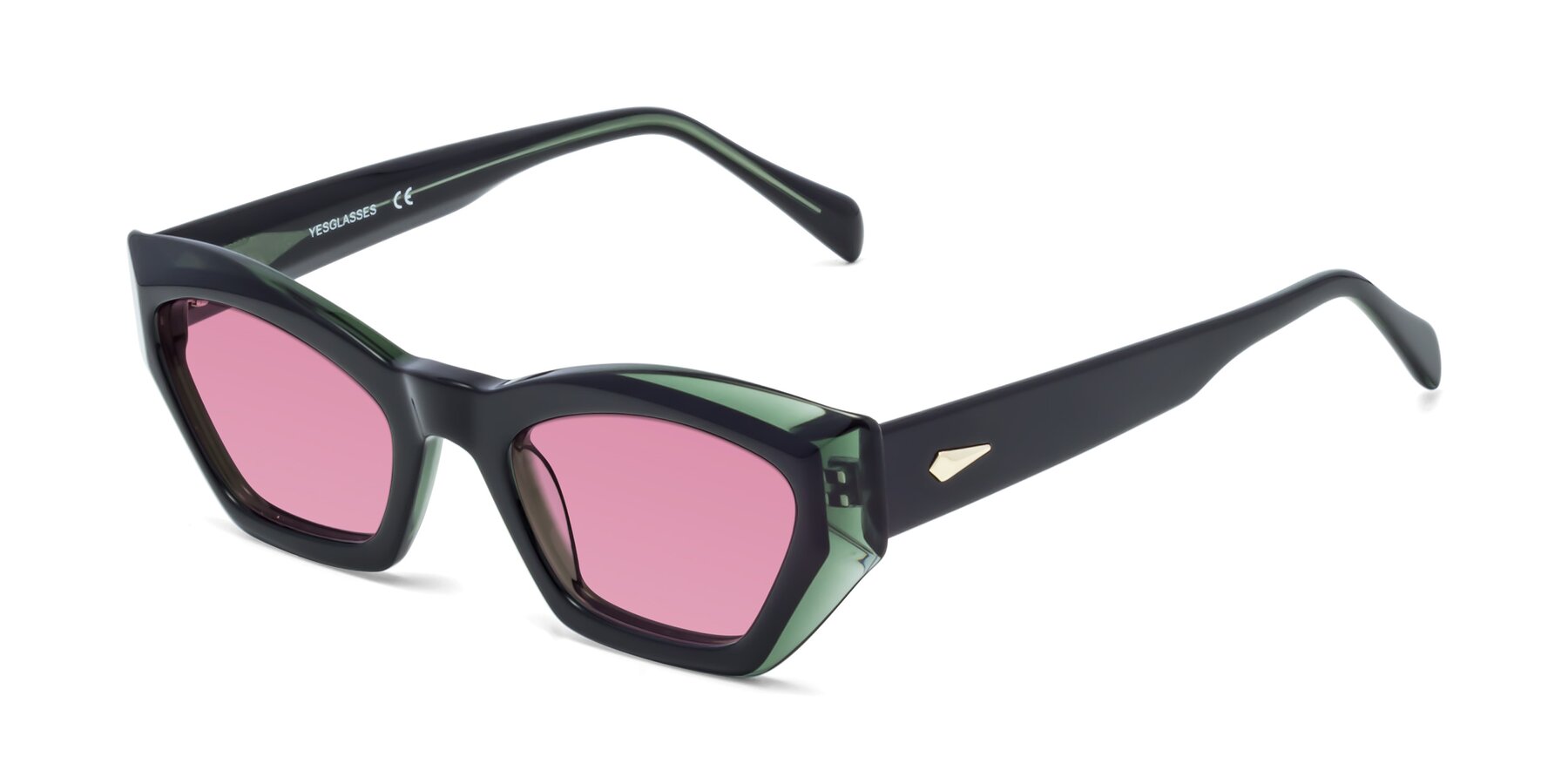 Angle of 1549 in Emerald with Medium Wine Tinted Lenses