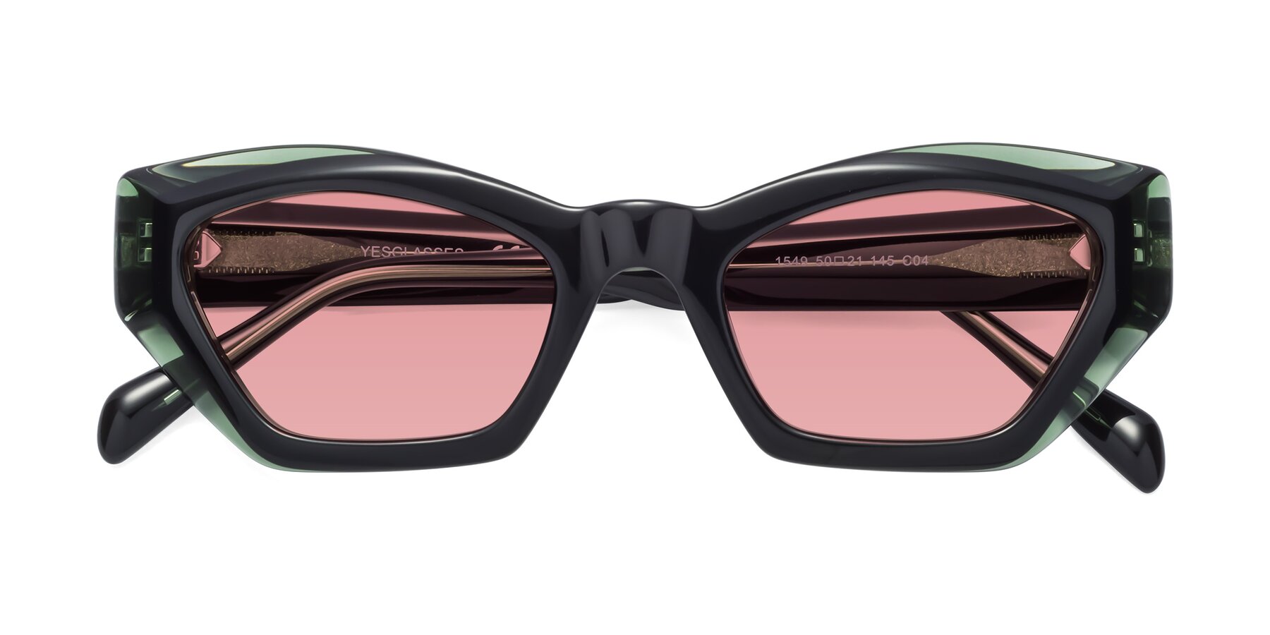 Folded Front of 1549 in Emerald with Medium Garnet Tinted Lenses