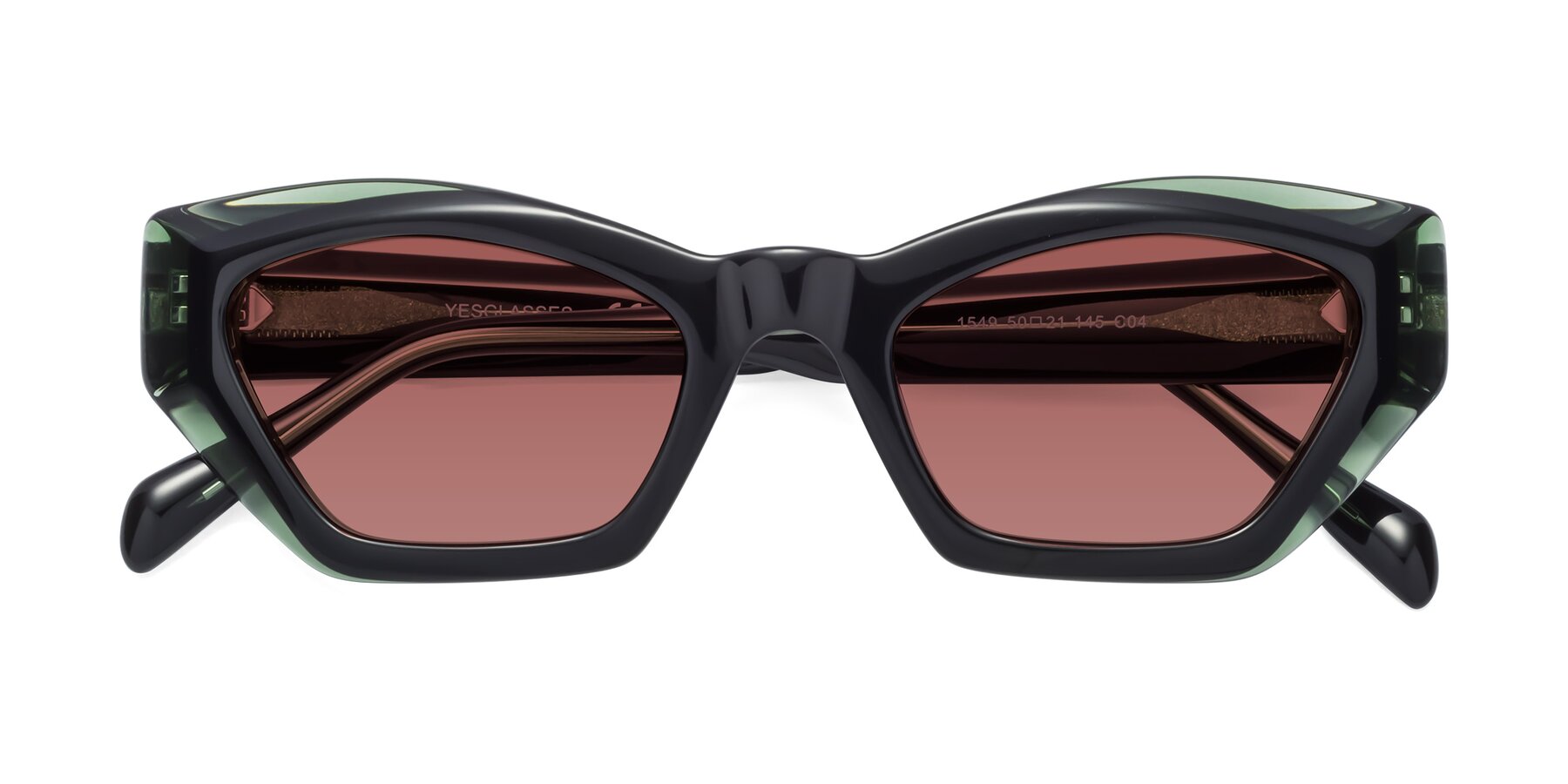 Folded Front of 1549 in Emerald with Garnet Tinted Lenses