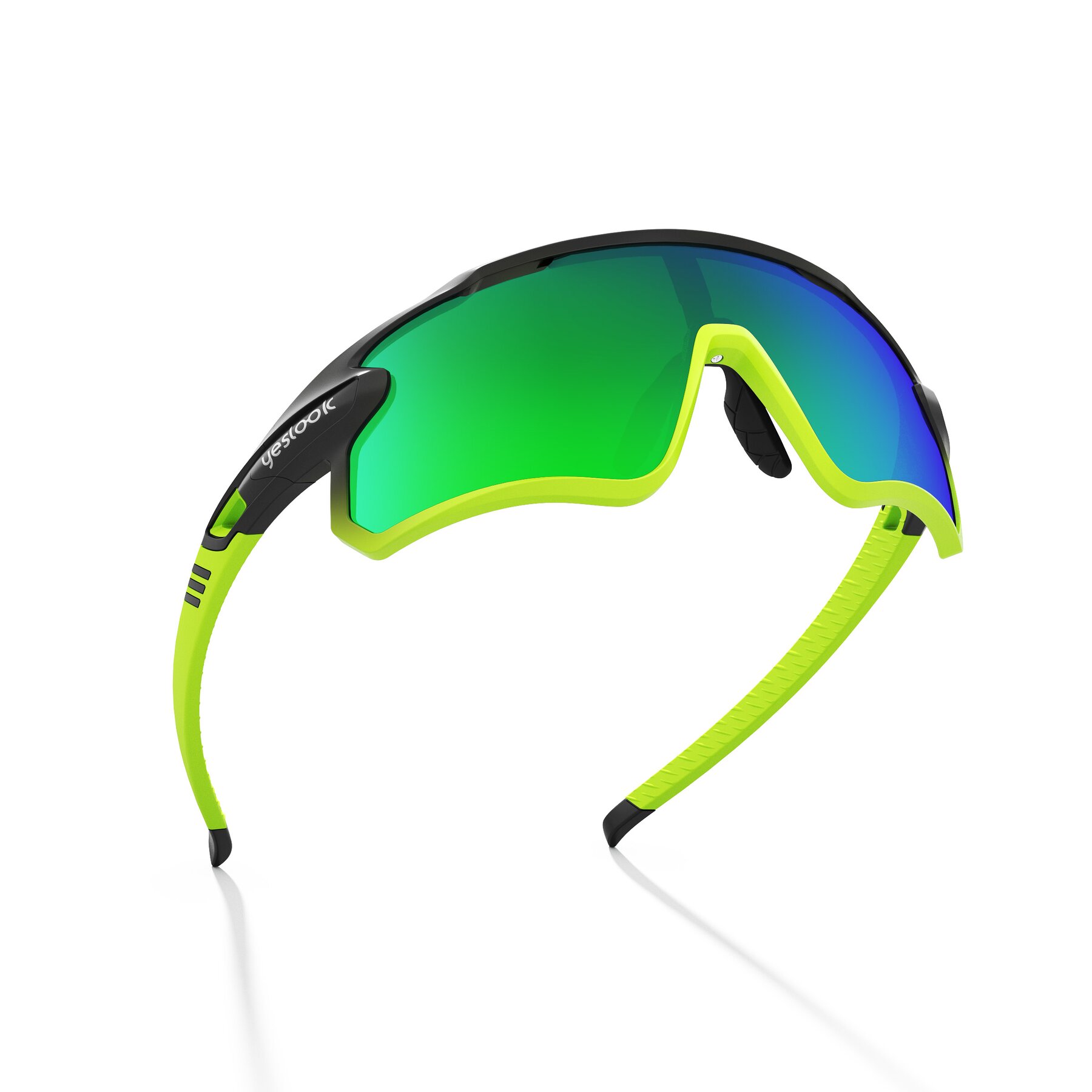 Matte Black/Lime Sports Sunglasses with Green Mirrored Lenses