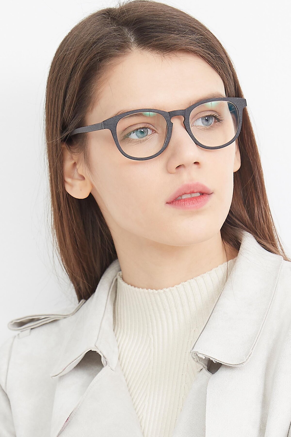 Women's lifestyle photography (portrait-2) of SR6044 in Black-Wooden with Clear Eyeglass Lenses
