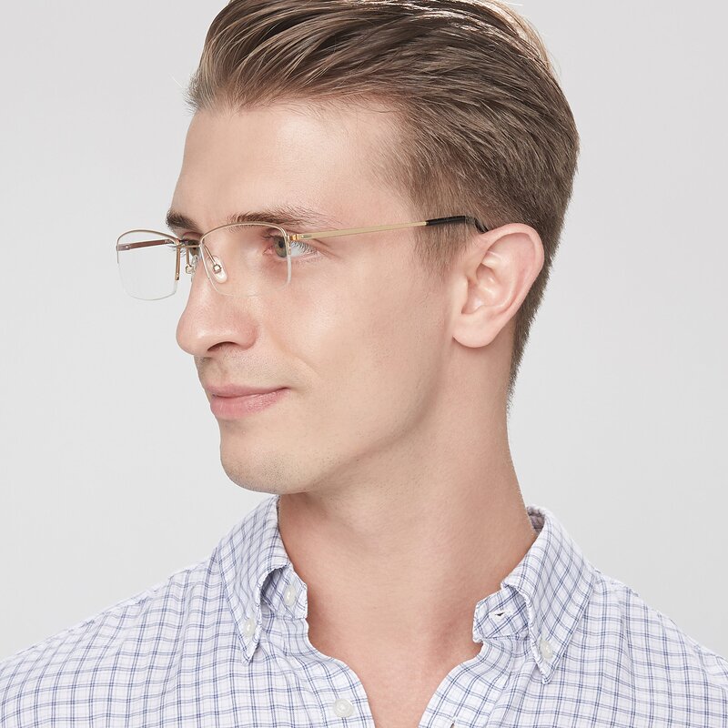 Gold Thin Rectangle Semi-rimless Eyeglasses - Philip