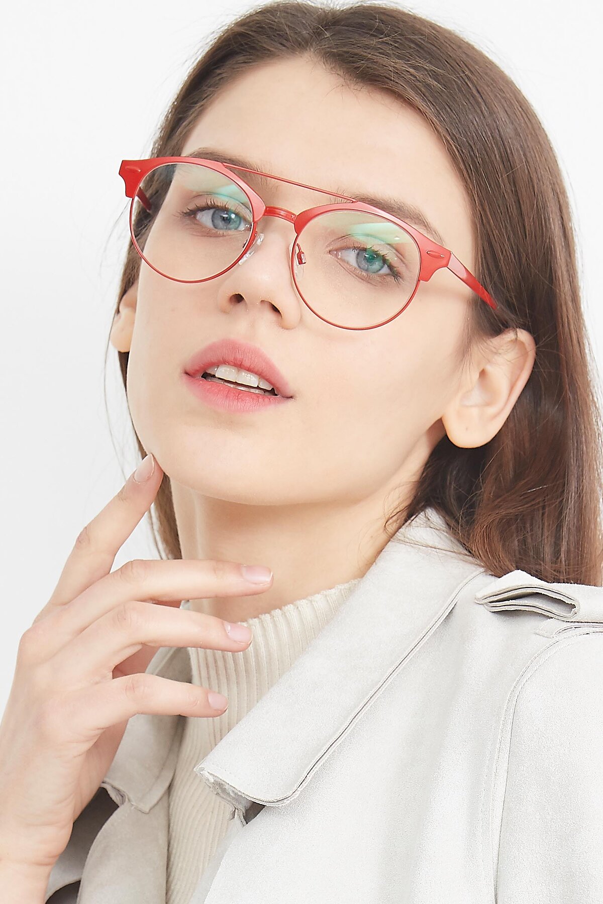 Women's lifestyle photography (portrait-2) of SSR183 in Red with Clear Reading Eyeglass Lenses