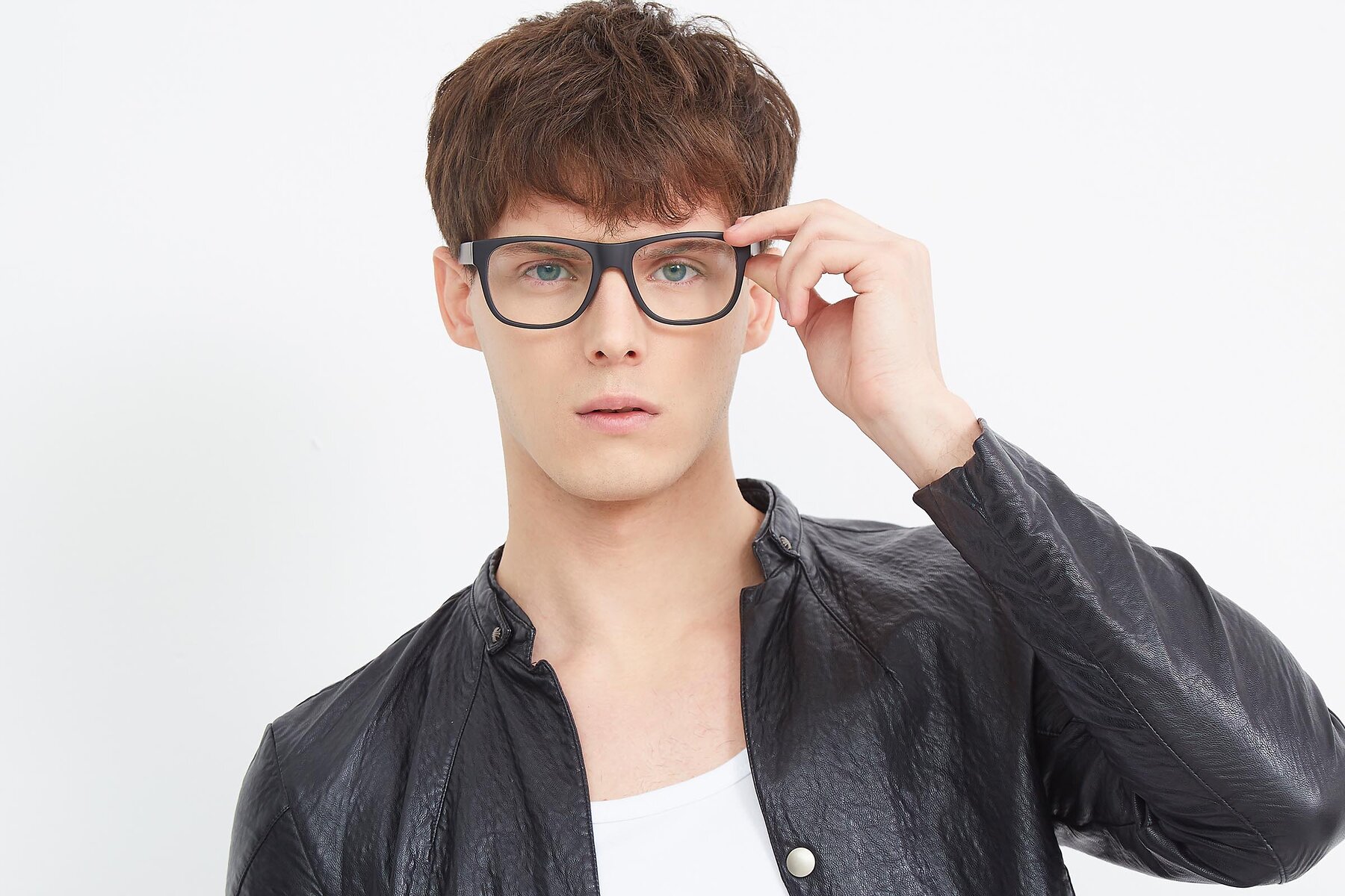 Men's lifestyle photography (landscape-1) of SSR213 in Matte Black with Clear Eyeglass Lenses
